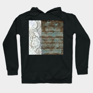 Western Country distressed blue Barn Wood white Lace Hoodie